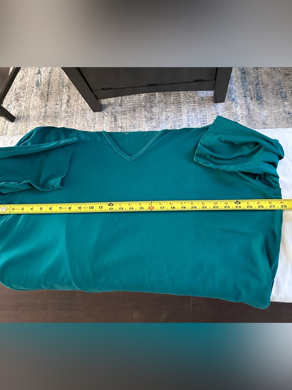 Woman Within 3X Deep Teal V-Neck Cotton Tunic Top 3/4 Sleeve Plus Size - Picture 6 of 7